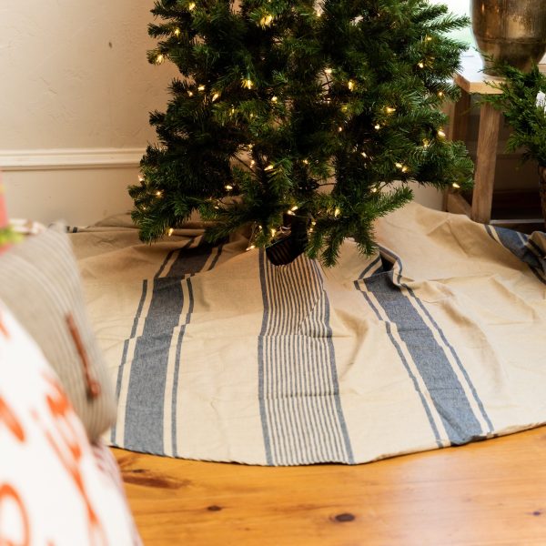 Cream & Blue Striped Tree Skirt Online Sale - Image 2