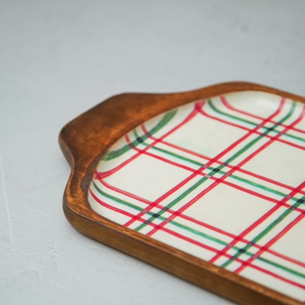 Holiday Plaid Mango Wood Oval Tray Discount - Image 2